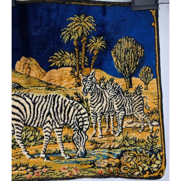 Vintage Zebra Tapestry Wall Hanging – 38"x20" – African Safari Scene - Picture 4 of 6